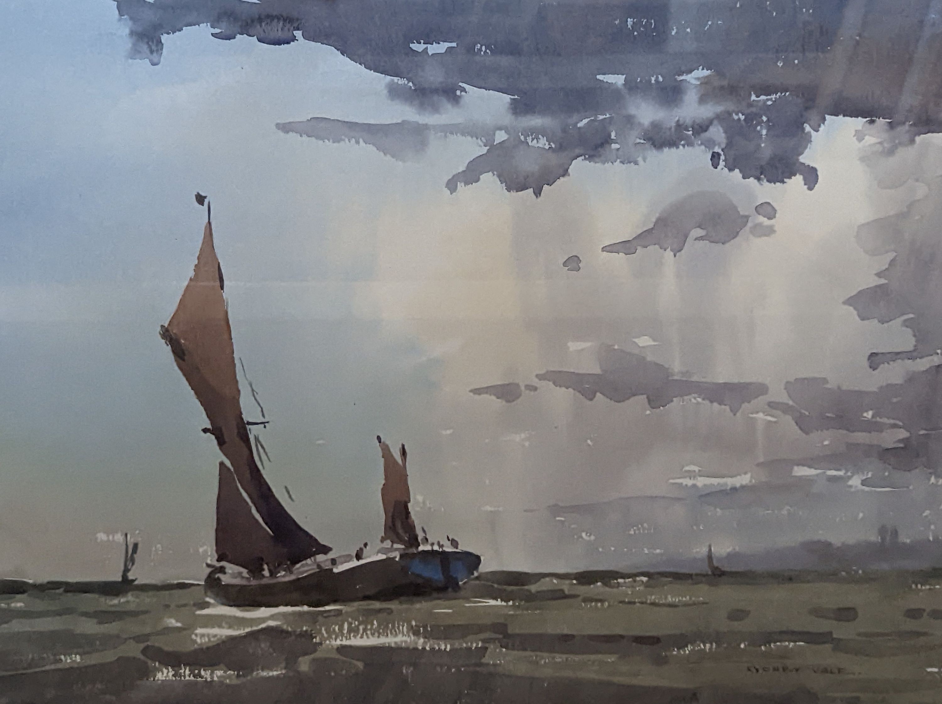 Sydney Vale (1916-1991), watercolour, 'Barge of West Leigh', signed with label verso, 33 x 45cm